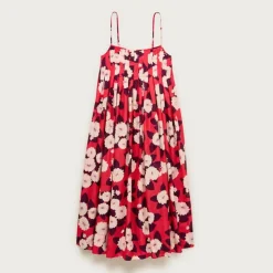 Pleated empire-waist dress in peony print