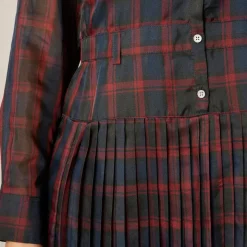 Pleated shirt-dress in Stewart tartan print