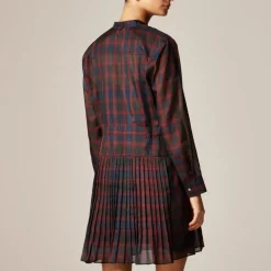 Pleated shirt-dress in Stewart tartan print