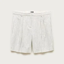 Pleated trouser short in striped stretch linen blend