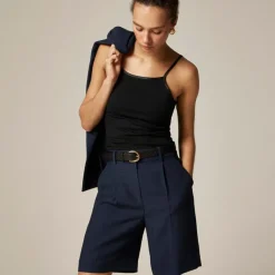 Pleated trouser short in luster canvas