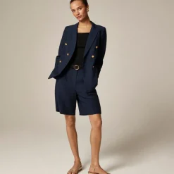 Pleated trouser short in luster canvas