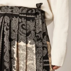 Pleated wrap skirt in paisley scarf print