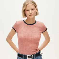 Pointelle ringer T-shirt in stripe