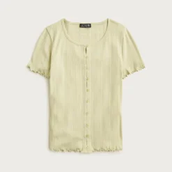 Pointelle short-sleeve knit cardigan
