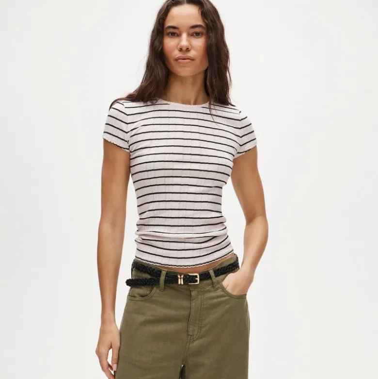 Pointelle short-sleeve T-shirt in stripe