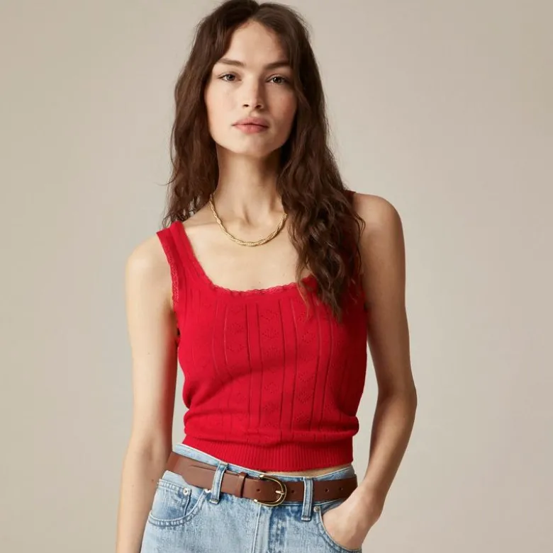 Pointelle sweater-tank in premium ultrafine cotton
