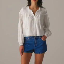 Popover top in cotton voile