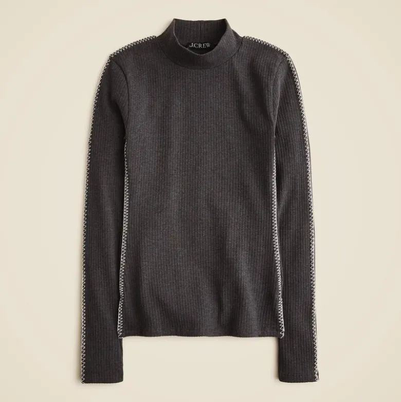 Premium rib turtleneck with whipstitch trim