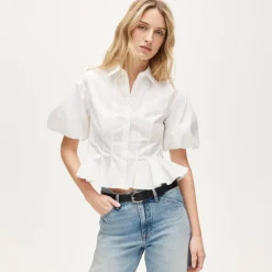 Puff-sleeve button-up shirt