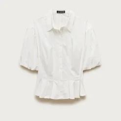 Puff-sleeve button-up shirt