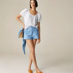 Puff-sleeve henley top in gauze