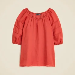 Puff-sleeve top in ramie
