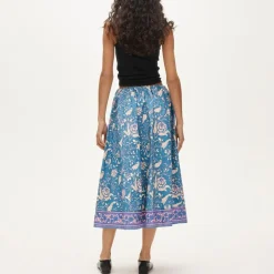 Pull-on midi skirt in block print
