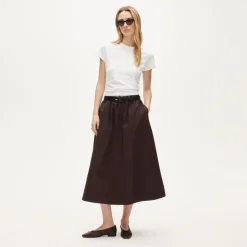 Pull-on midi skirt in cotton poplin