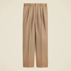 Relaxed-fit double-pleated trouser in Italian wool cavalry twill