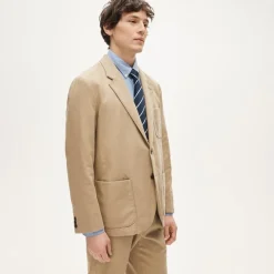 Relaxed-fit suit jacket in Italian cotton-linen twill blend