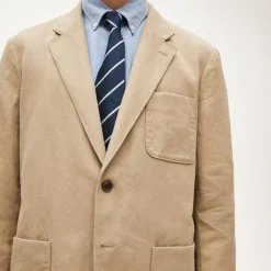 Relaxed-fit suit jacket in Italian cotton-linen twill blend