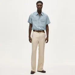 Relaxed-fit suit pant in English merino wool–linen blend