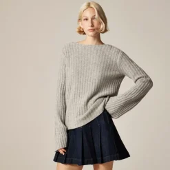Ribbed boatneck sweater in vintage wool