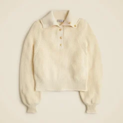 Ribbed cotton button-collar sweater