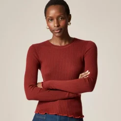 Ribbed featherweight cashmere long-sleeve sweater-tee