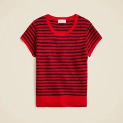 Ribbed featherweight cashmere T-shirt in stripe