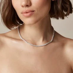 Round cubic zirconia bezel-set tennis necklace