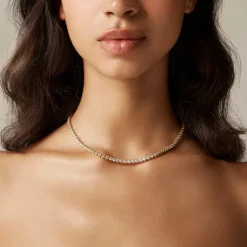 Round cubic zirconia bezel-set tennis necklace