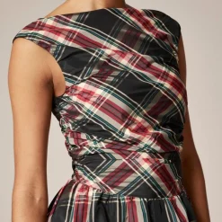 Ruched bubble-hem dress in Stewart tartan taffeta