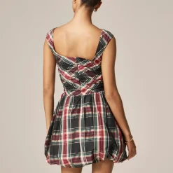 Ruched bubble-hem dress in Stewart tartan taffeta