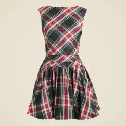 Ruched bubble-hem dress in Stewart tartan taffeta