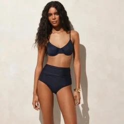 Ruched high-rise full-coverage bikini bottom