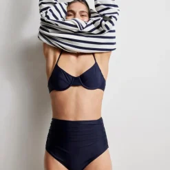 Ruched high-rise full-coverage bikini bottom