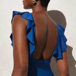 Ruched ruffle one-piece swimsuit