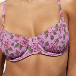 Ruched underwire bikini top in iris floral