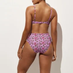 Ruched underwire bikini top in iris floral