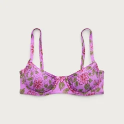 Ruched underwire bikini top in iris floral