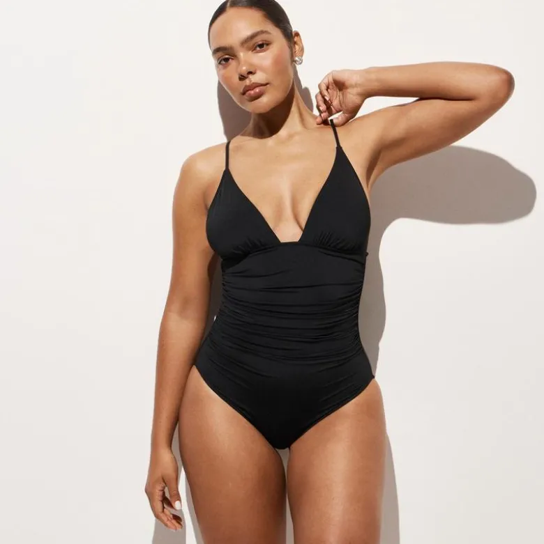 Ruched V-neck one-piece