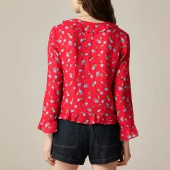Ruffle tie-front top in chiffon
