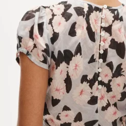 Ruffle-hem midi dress in poppy print