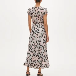 Ruffle-hem midi dress in poppy print