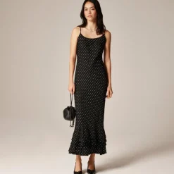 Ruffle-hem slip dress in dot print
