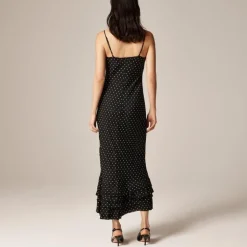 Ruffle-hem slip dress in dot print