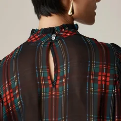 Ruffleneck top in Stewart tartan chiffon