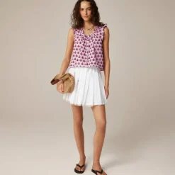 Ruffle-trim button-up top in block print