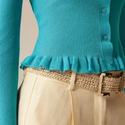 Ruffle-trim cotton gauze cardigan