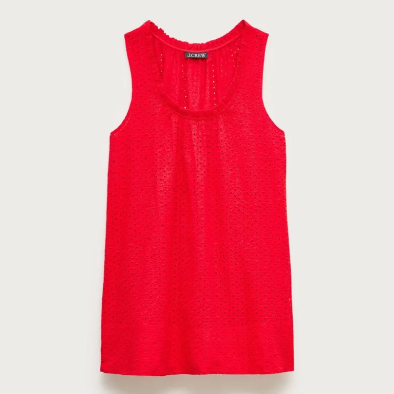 Ruffle-trim scoopneck eyelet mini dress