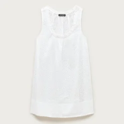 Ruffle-trim scoopneck eyelet mini dress