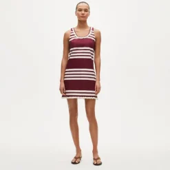 Ruffle-trim scoopneck mini dress in stripe